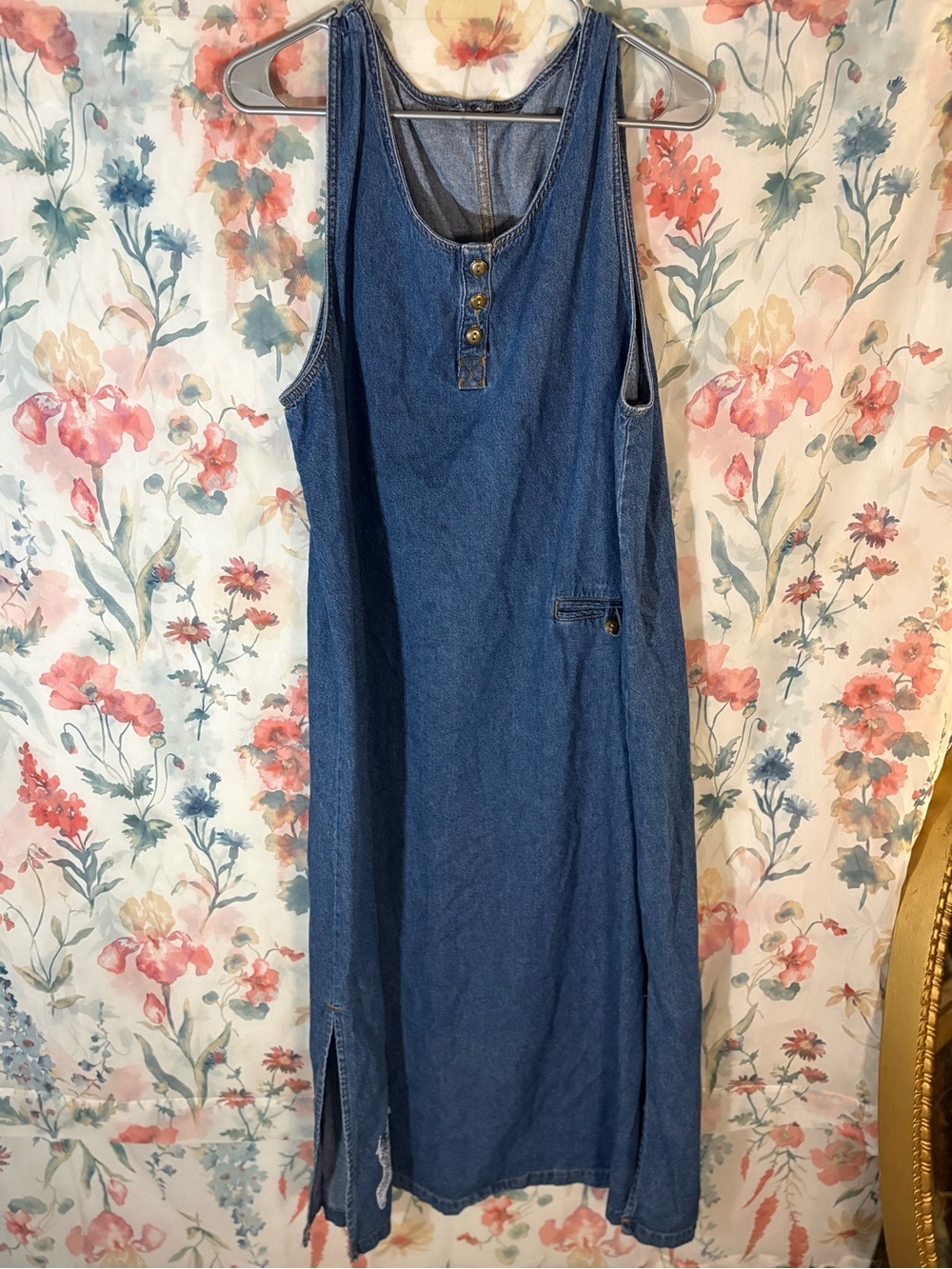 Vintage Sleeveless Denim Maxi Dress - Blue